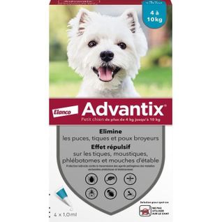 Advantix Chien Solution Antiparasitaire Petite Race 4 à 10kg 4 Pipettes