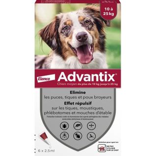 Advantix Chien Solution Antiparasitaire Race Moyenne 10 à 25kg 6 Pipettes