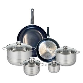 Ensemble De 2 Poêles De Cuisson 24 Et 32 Cm Et 4 Faitouts 12, 16, 20 Et 24 Cm Elo Prima Brillant