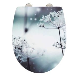 Abattant Wc En Thermoplastique Avec Motif Fleur D'hiver "polar" - Noir Et Blanc - Universelle