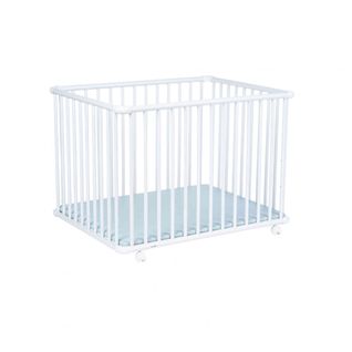 Parc Bébé En Bois Blanc À Roulettes Belami Fond Bleu 76x97 Cm - Geuther