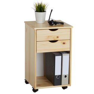 Caisson De Bureau Sur Roulettes Kano, Avec 2 Tiroirs, En Pin Massif Naturel