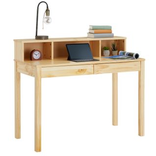 Bureau Lennox, Avec 2 Tiroirs Et 3 Niches, En Pin Massif Vernis Naturel