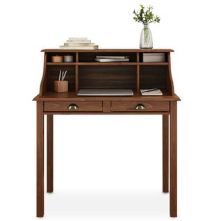 Bureau Secrétaire Marlene, Avec 2 Tiroirs, En Bois Massif - Brun Foncé