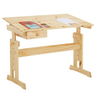 Bureau Enfant Flexi, En Pin Massif, Réglable En Hauteur Et Plateau Inclinable, Vernis Naturel