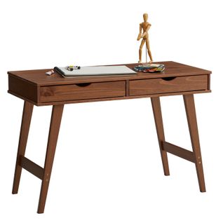 Bureau Milo En Pin Massif Lasuré Brun Foncé Avec 2 Tiroirs