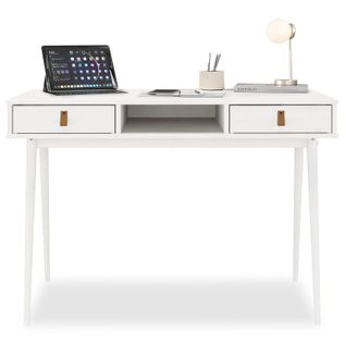 Bureau Kim En Pin Massif Avec 2 Tiroirs Et 1 Niche Lasuré Blanc