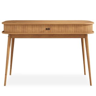 Bureau Jari Avec Porte Coulissante, En Bois Massif - Coloris Chêne