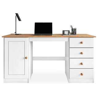 Bureau Manager L 145 Cm, En Bois Massif - Coloris Blanc Et Chêne