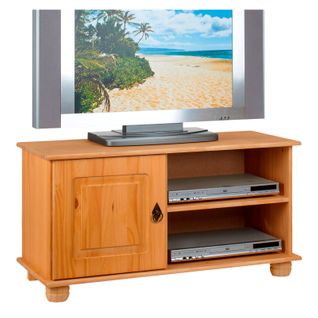 Meuble TV Belfort, 1 Porte Et 2 Niches, En Pin Massif Finition Cirée