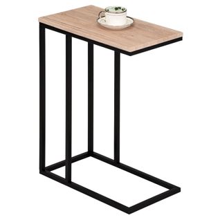 Table D'appoint Rectangulaire Debora, En Métal Noir Et Décor Chêne Sauvage