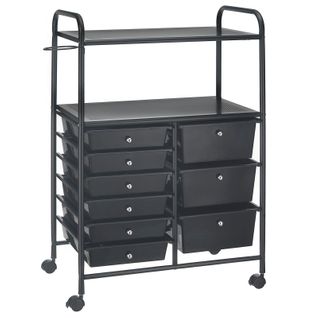 Etagère De Salle De Bain Sur Roulettes En Métal Noir Et Plastique Noir