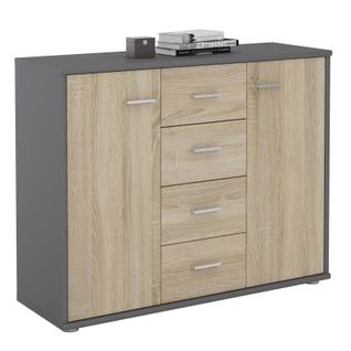 Buffet Elodie, En Mélaminé Gris Mat Et Décor Chêne Sonoma