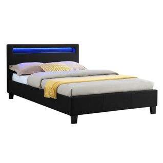 Lit LED Simple Marisela 120x190 Cm, Avec Sommier, Revêtement Tissu Noir