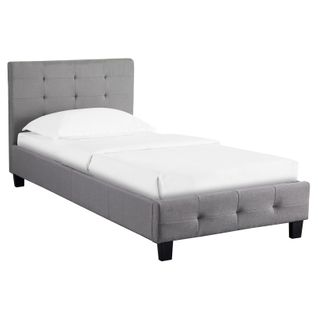 Lit Simple Reve, 90 X 190 Cm, Capitonné Avec Sommier, Revêtement En Tissu Gris