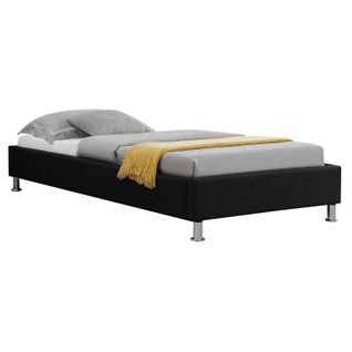 Lit Futon Simple Nizza, 90 X 190 Cm, Avec Sommier, Revêtement En Tissu Noir
