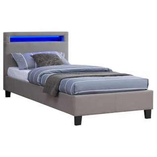 Lit LED Simple Molina 90x190 Cm, Avec Sommier, Revêtement Tissu Gris