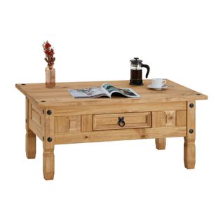 Table Basse En Pin Esteban Style Mexicain, Avec 1 Tiroir