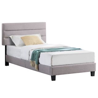 Lit 1 Place Florida, 90 X 190 Cm, Capitonné Avec Sommier, Revêtement En Tissu Gris