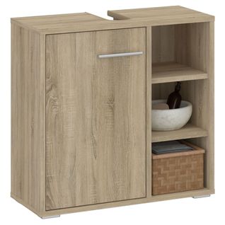 Meuble Sous Lavabo Nistos Avec 1 Porte Et 3 Étagères Couleur Chêne Sonoma