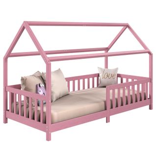 Lit Cabane Nina 90 X 200 Cm, En Pin Massif Lasuré Rose