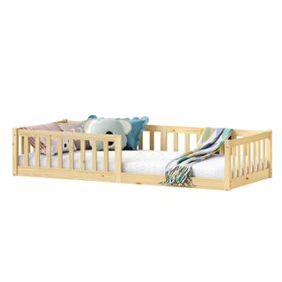 Lit Enfant Gustavo Type Montessori, Couchage 90x200 Cm, En Pin Massif Naturel