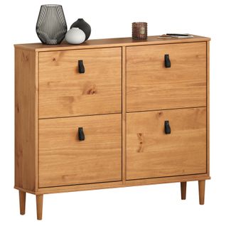 Meuble à Chaussures Mikka Avec 4 Abattants En Pin Massif Lasuré Chêne