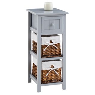 Table De Chevet Talasi Avec 1 Tiroir Et 2 Paniers - En Bois Lasuré Gris