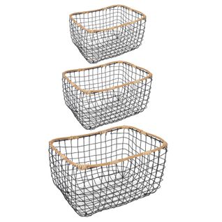 Lot De 3 Paniers Rectangulaires Jimo En Métal Noir Et Rotin Synthétique