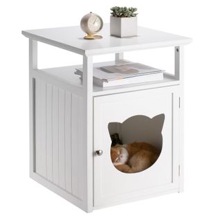 Table De Chevet Gato Avec Niche Pour Chat En Mdf Blanc