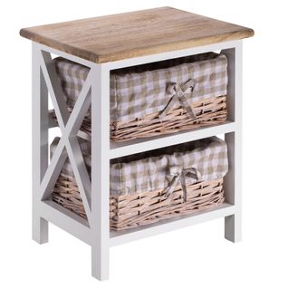Table De Chevet Perugia Avec 2 Paniers, En Bois Blanc Et Brun