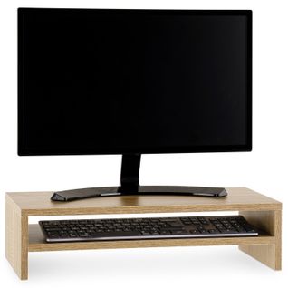 Réhausseur D’écran Bureau Connect Avec 1 Étagère, En Bois - Coloris Chêne Sonoma