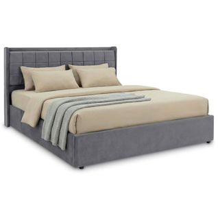 Lit Coffre Yaro Rembourré 160 X 200 Avec Tête De Lit En Velours Et Sommier - Gris Foncé