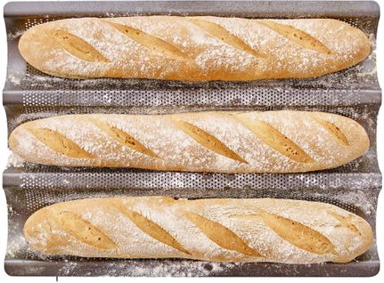 Plaque De Cuisson Perforée - Easy Baking - Acier Carbone - Anti Adhésif - Pour 3 Baguettes