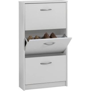 Meuble à Chaussures - Décor Blanc - 3 Abattants - 6 Paires - L 58,5 X H 104,5 X P 17 Cm