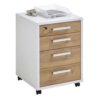 Caisson De Bureau 4 Tiroirs "kazed" 65cm Blanc et Chêne
