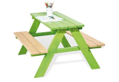 Table En Bois 4 Places Avec Bancs Nicky Vert