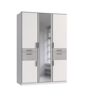 Armoire De Chambre - Volos - Blanc / Béton Gris Clair - 5 Portes - 4 Tiroirs - 135 X 58 X 199 Cm