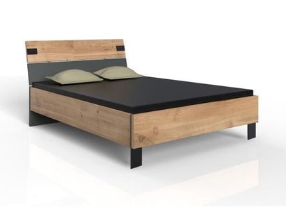 Lit - Lamia - 140 X 200 Cm - Chene Poutre / Graphite -