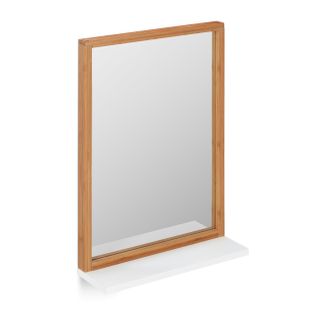 Miroir Mural Bois Avec Tablette Blanche