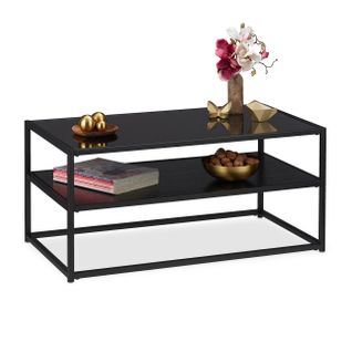 Table Basse Noire Avec  Plaque De Verre