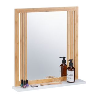 Miroir Mural Bambou Avec Support 54x10x56 Cm