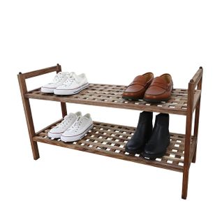 Étagère à Chaussures En Acacia 2 Niveaux - 69x26x41 Cm