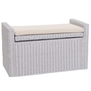 Coffre De Stockage, Banquette M92 Rotin Avec Coussin Kissen 88cm ~ Blanc