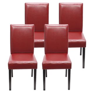Lot De 4 Chaises De Séjour Littau ~ Simili-cuir, Rouge, Pieds Foncés