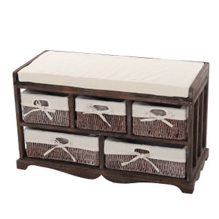 Commode / Banc, 5 Paniers, 77x36x45cm, Shabby, Vintage ~ Marron