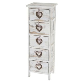 Table D'appoint Forli 5 Tiroirs 86x29x25cm Shabby Vintage Blanc