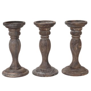 Bougeoir Candélabre T361, Romantique, 3 Parties, Style Shabby, Hauteur 24cm ~ Marron