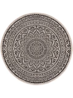 Tapis D'extérieur Et Intérieur Rond Cleo Blanc Et Noir 1 120 Cm Rond