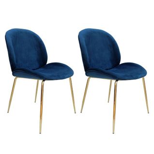 Lot De 2 Chaises Design "charlize" 90cm Bleu et Or